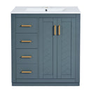 Ceramic Sink Combo, Freestanding Vanity Set With 3 Drawers & Soft Closing Doors