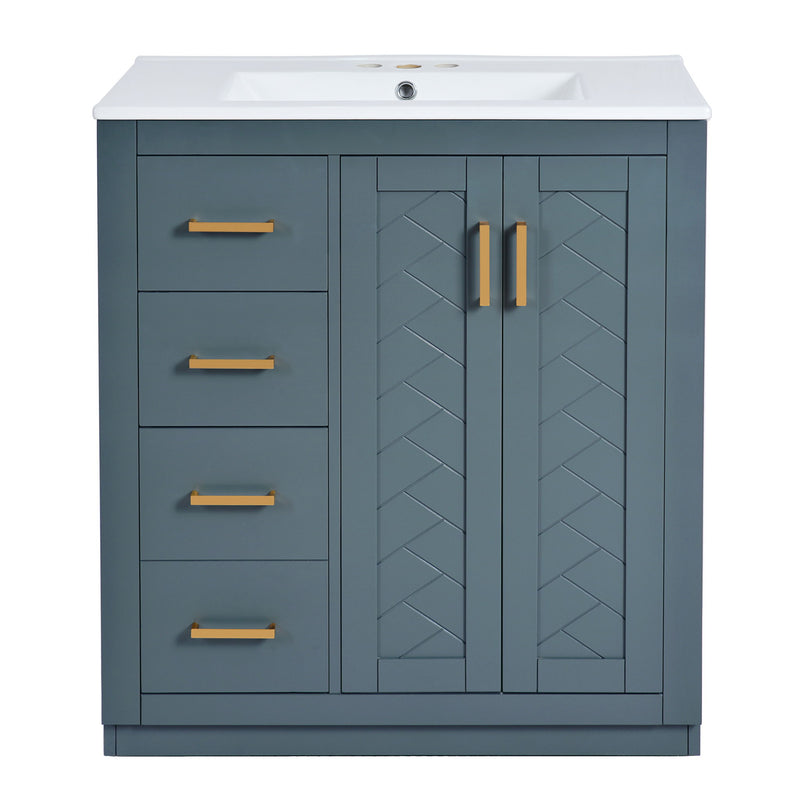 Ceramic Sink Combo, Freestanding Vanity Set With 3 Drawers & Soft Closing Doors