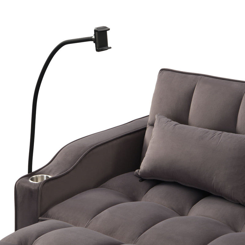 Modern Velvet Loveseat Futon Sofa With Pullout Bed, Adjustable Reclining Backrest, Toss Pillows