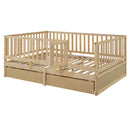 Daybed With Fence Guardrails And 2 Drawers, Split Into Independent Floor Bed & Daybed
