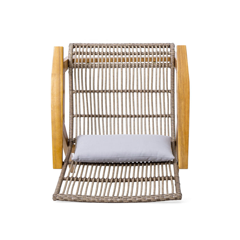 Acacia Wood Cape Woven Wicker Large Lounge Chair With Pillow For Patio, Deck, Yard, Lawn And Garden Seating Wicker (Set of 2) - Teak