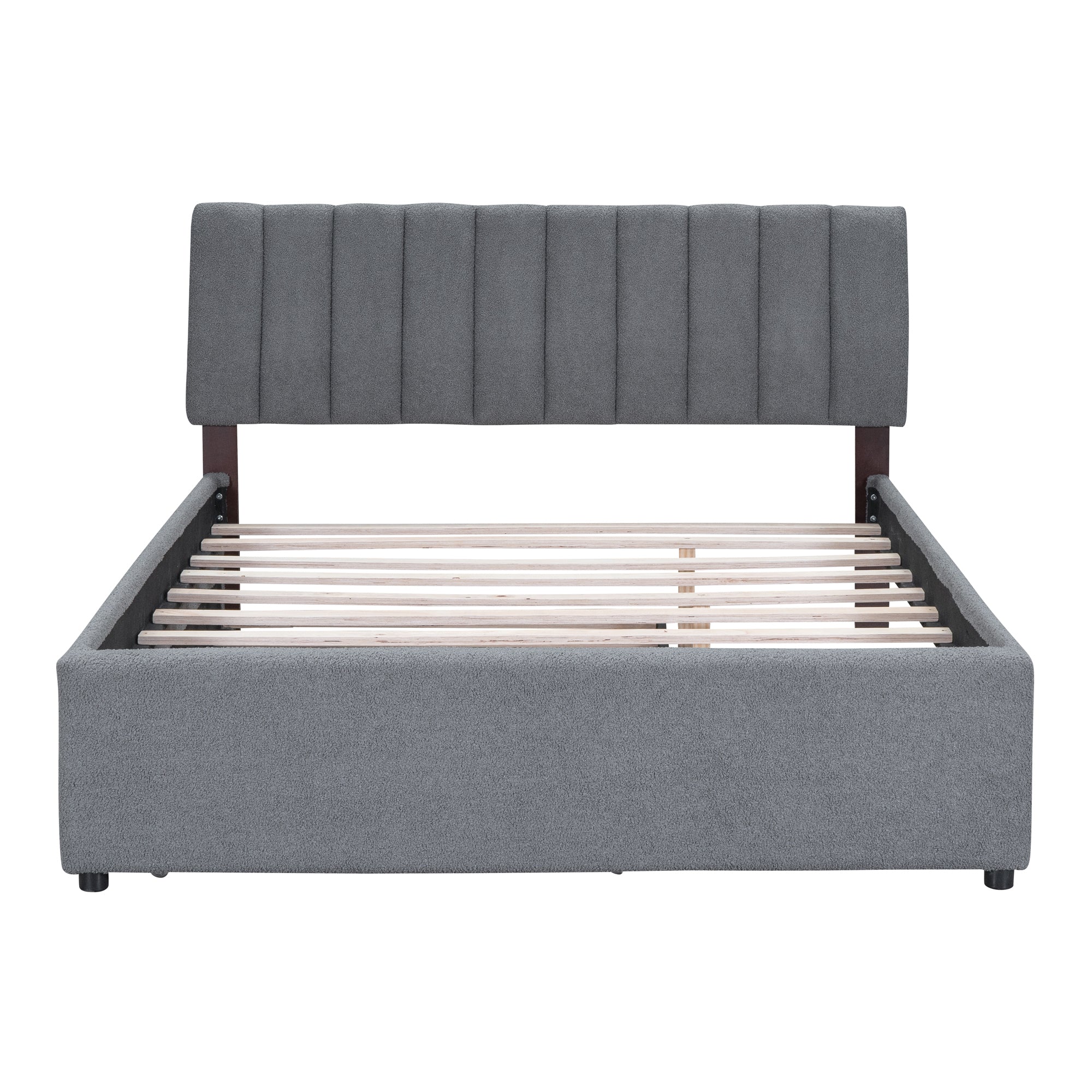 Teddy Fleece Queen Size Upholstered Platform Bed with Trundle, Gray - Atlantic Fine Furniture Melbourne FL