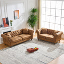 Chesterfield 3 And 2 Seater Sofa Set, High Tech Fabric Upholstered Couch For Living Room