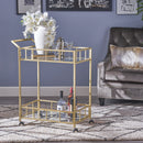 Modern Metal And Glass Bar Cart With Rolling Casters - Gold