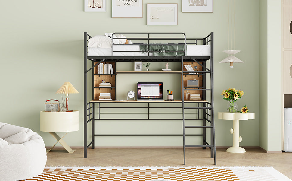 Twin Size Loft Bed with Desk and Shelf , Loft Bed with Ladder,Twin,Black - Atlantic Fine Furniture Melbourne FL