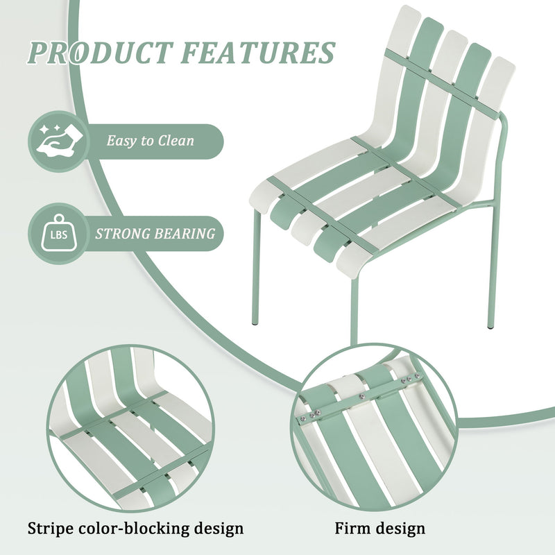 4 Piece Set Of Single Chairs With Modern Color Blocking Design, UV Resistant And Rust Proof - Haze Green / White