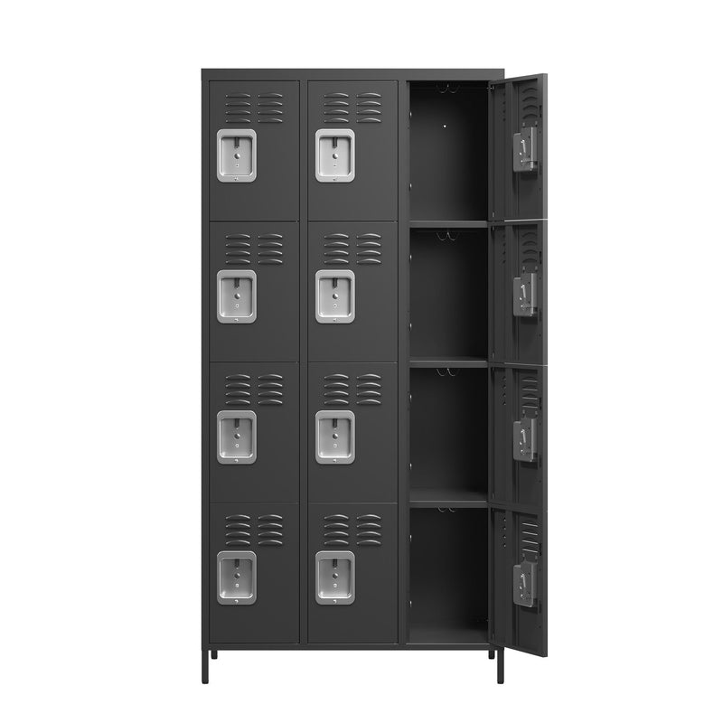 12 Door Lockers With Lock For Secure Storage - Black