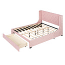 Storage Bed Velvet Upholstered Platform Bed With Wingback Headboard And A Big Drawer