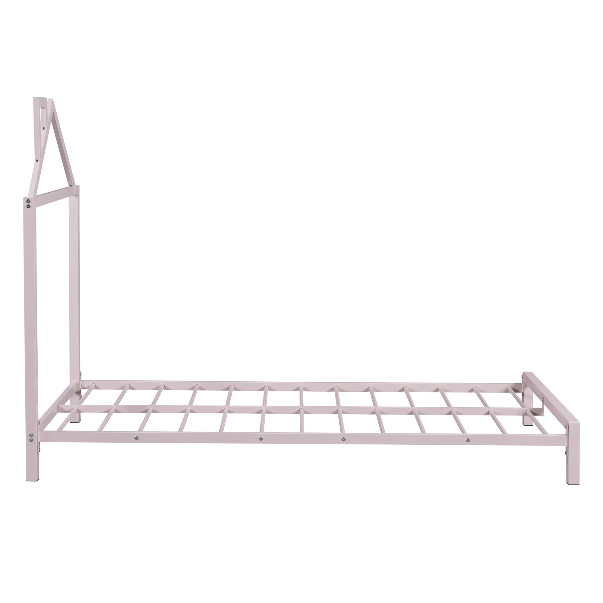 Twin Size Metal Platform Bed with House-Shaped Headboard Design, Pink - Atlantic Fine Furniture Melbourne FL