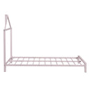 Twin Size Metal Platform Bed with House-Shaped Headboard Design, Pink