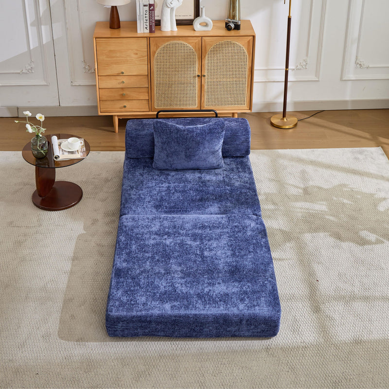 Convertible Floor Sofa Bed With Fixed Shape Frame For Living Room - Dark Blue