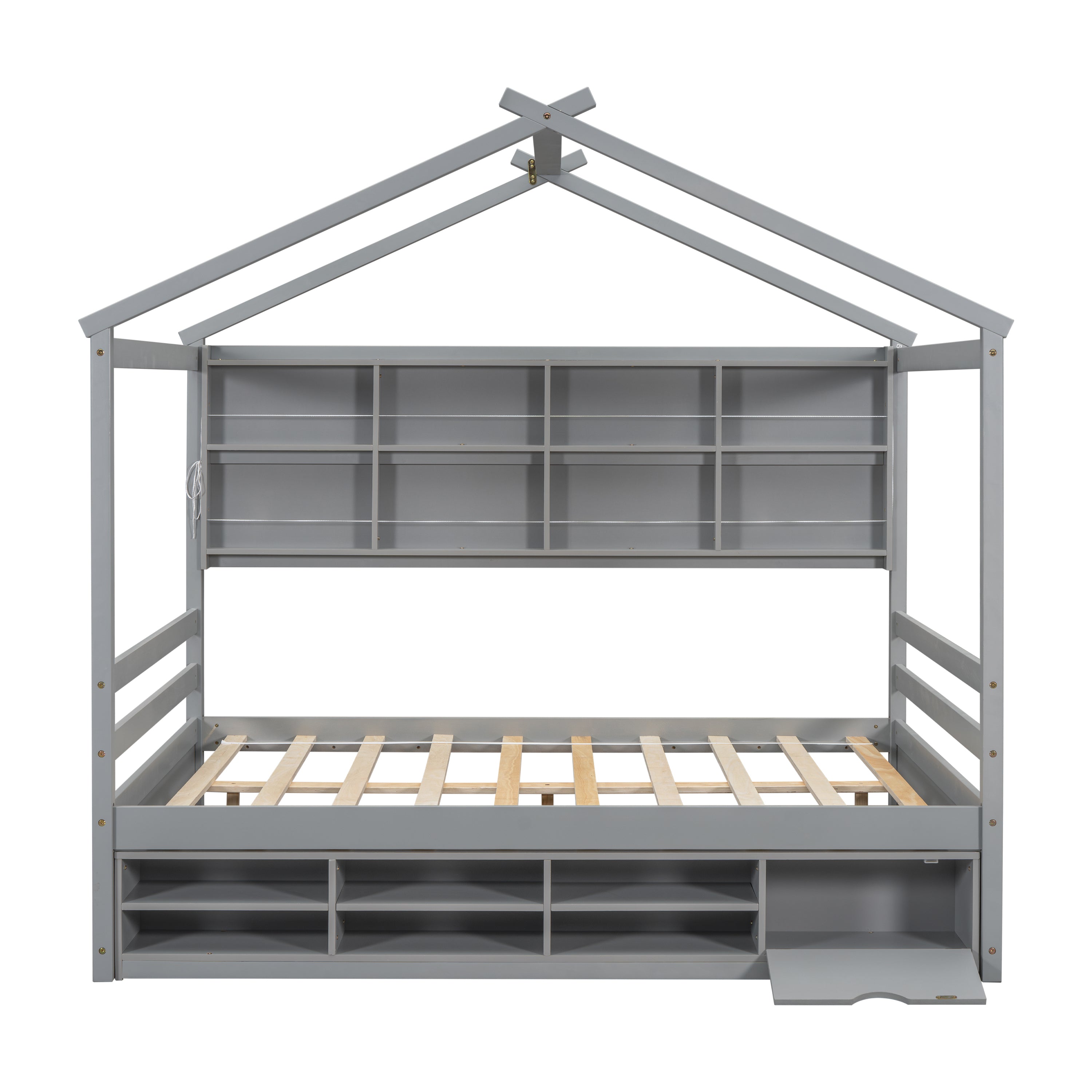 Full House Bed with Roof Frame, Bedside-shelves, Under Bed Storage Unit,Grey - Atlantic Fine Furniture Melbourne FL