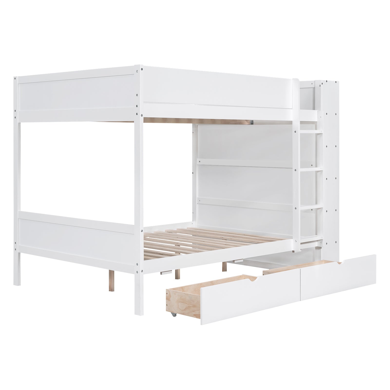 Full over Full Bunk Bed With 2 Drawers and Multi-layer Cabinet, White - Atlantic Fine Furniture Melbourne FL