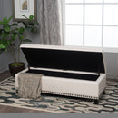 Upholstered Storage Ottoman With Nailhead Trim - Beige