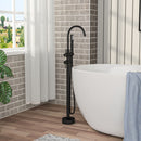 Freestanding Bathtub Faucet Floor Mount Tub Filler With Swivel Gooseneck Spout And Cylinder Handheld