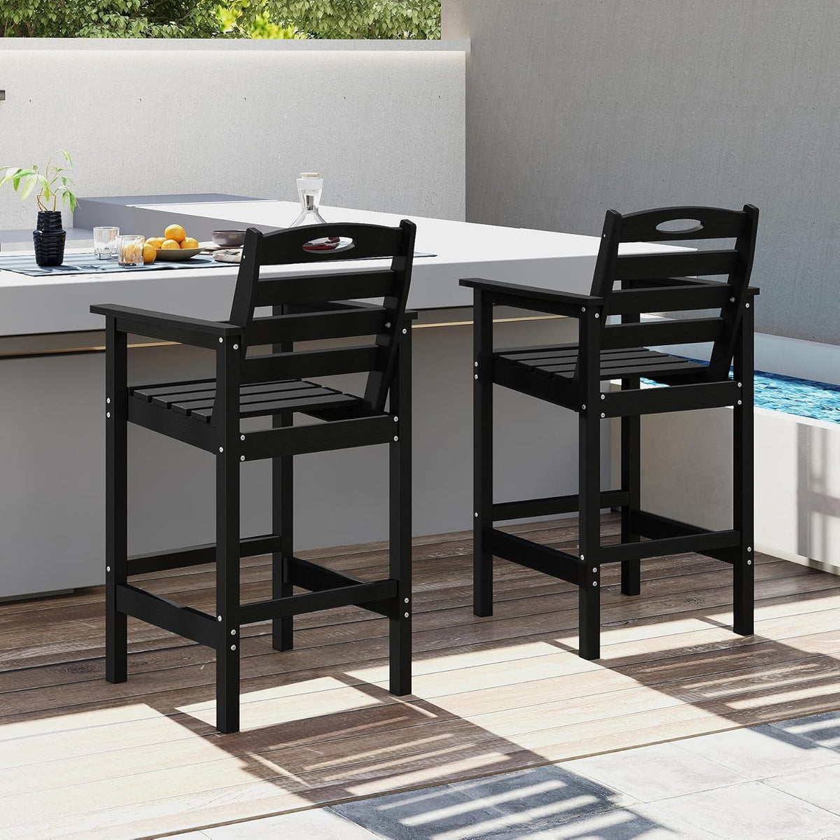 Crefise Tall Adirondack Bar Chairs, Set of 2 - Black