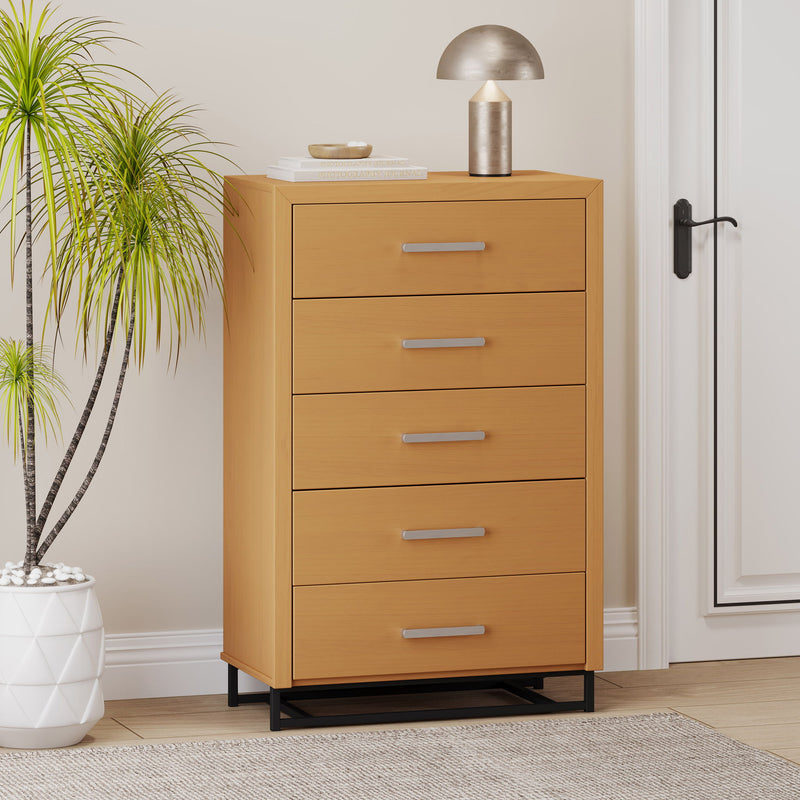 Glimmering Chest With 5 Drawers And Iron Base - Maple / Black