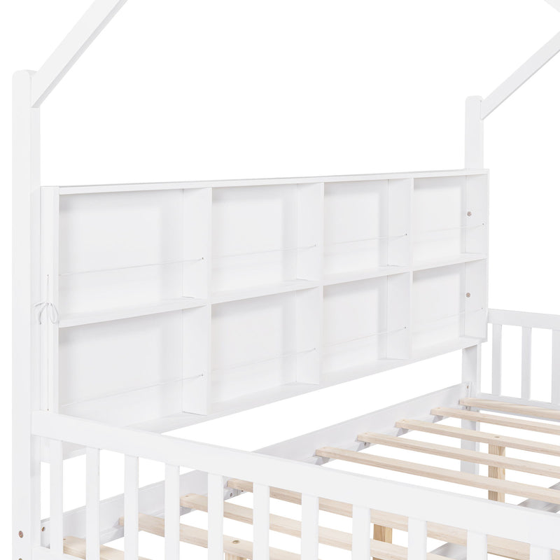 House Bed With Trundle, Kids Bed With Shelf