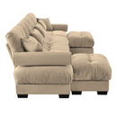 Modern Sectional Sofa With Ottoman, Round Bolster Armrests, Waist And Throw Pillows