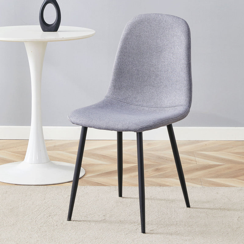 Luxury Simple Chair Linen Cotton High Resilience Dining Chair With Black Metal Legs (Set of 4) - Light Gray
