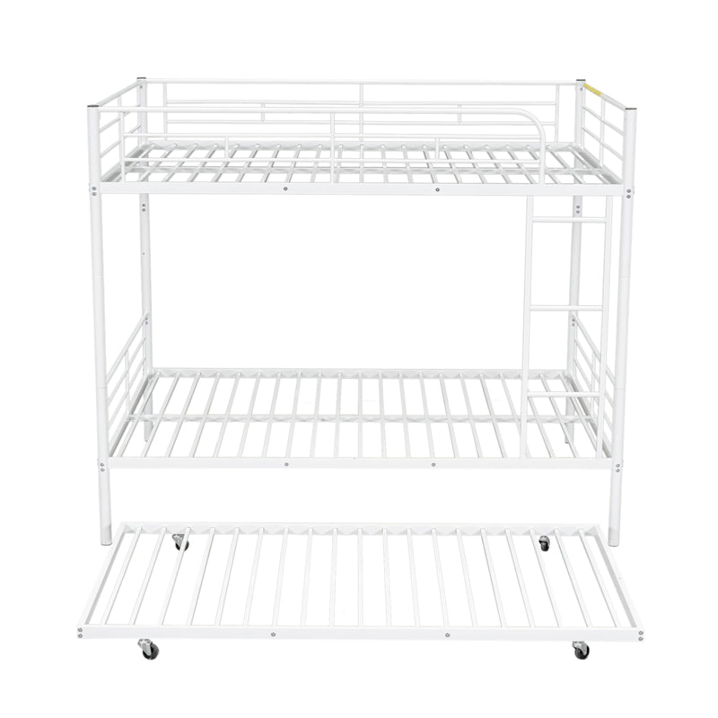 Full Over Full Metal Bunk Bed with Trundle, White