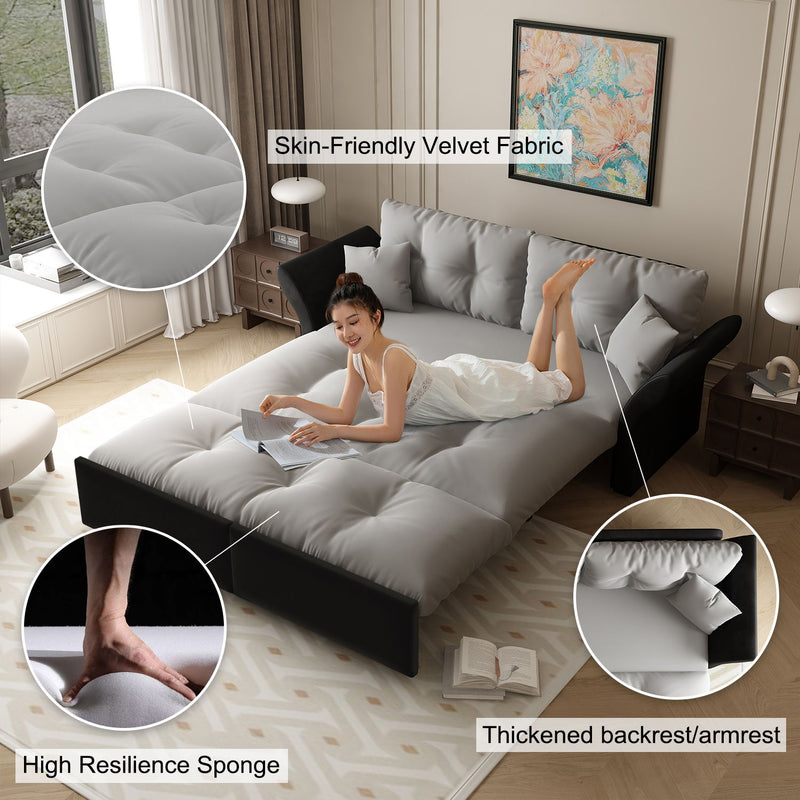 Queen Pull Out Sofa Bed, 3 In 1 Convertible Sleeper Tufted With 2 Soft Pillows