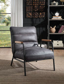 Nignu - Accent Chair - Gray Top Grain Leather & Matt Iron Finish - Atlantic Fine Furniture Inc