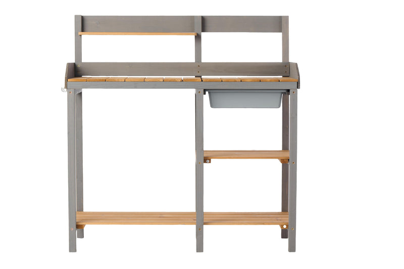 Outdoor Potting - Bench, Workstation Table With Cabinet For Backyard Garden Supplies - Gray / Brown