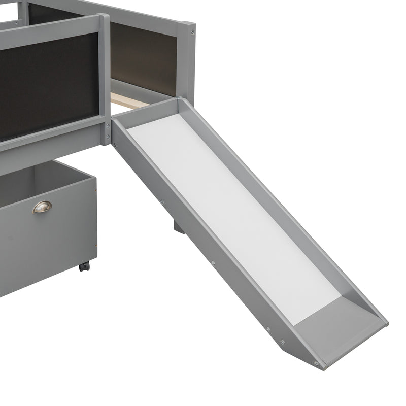 Twin size Loft Bed Wood Bed with Two Storage Boxes - Gray( old sku: LP000075AAE )