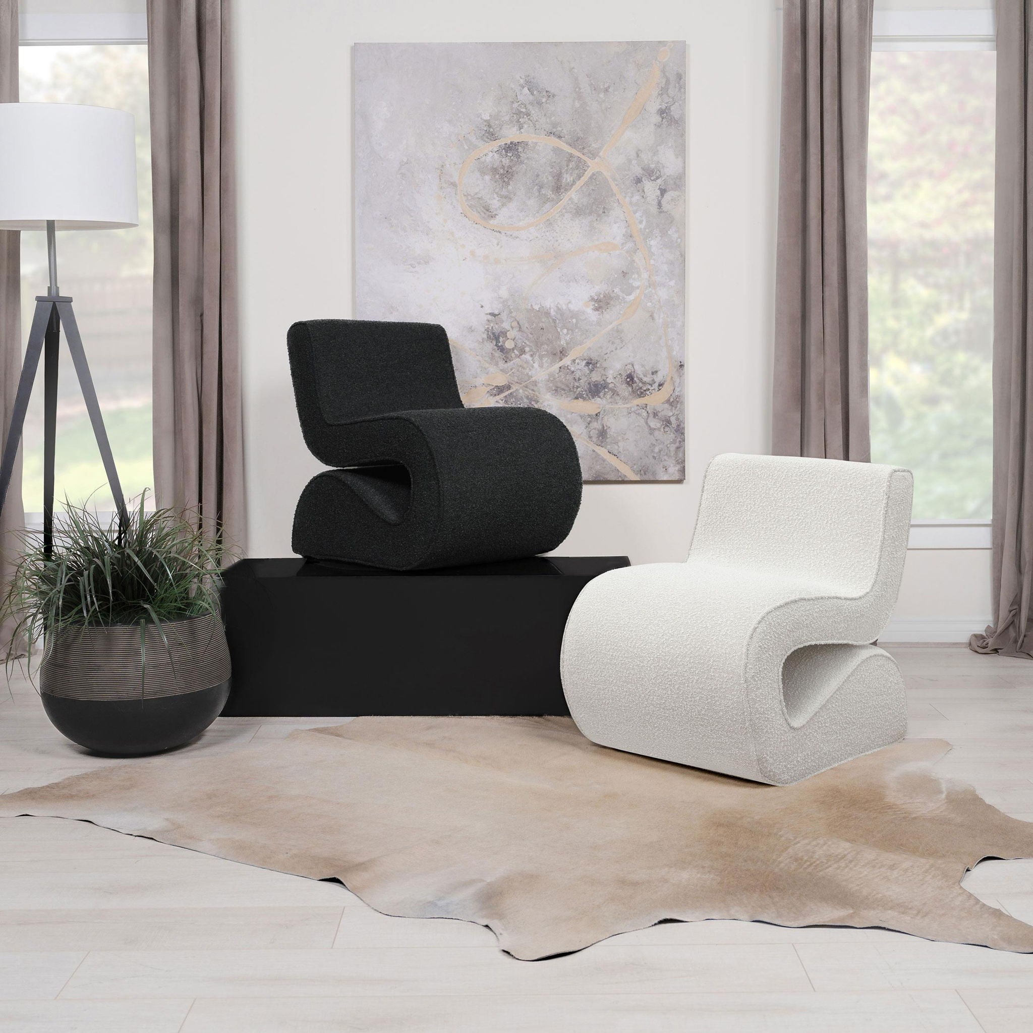 Ronea Boucle Upholstered Armless Curved Chair Cream - Atlantic Fine Furniture Melbourne FL