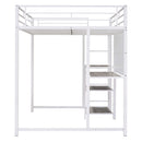 Metal Loft Bed With Desk, 3 Shelves And Ladder