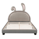 Upholstered Leather Platform Bed With Rabbit Ornament