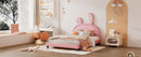 Upholstered Leather Platform Bed With Rabbit Ornament