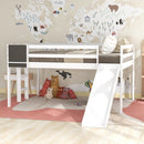 Full size Loft Bed Wood Bed with Slide, Stair and Chalkboard,White（Old SKU:WF282116AAK）