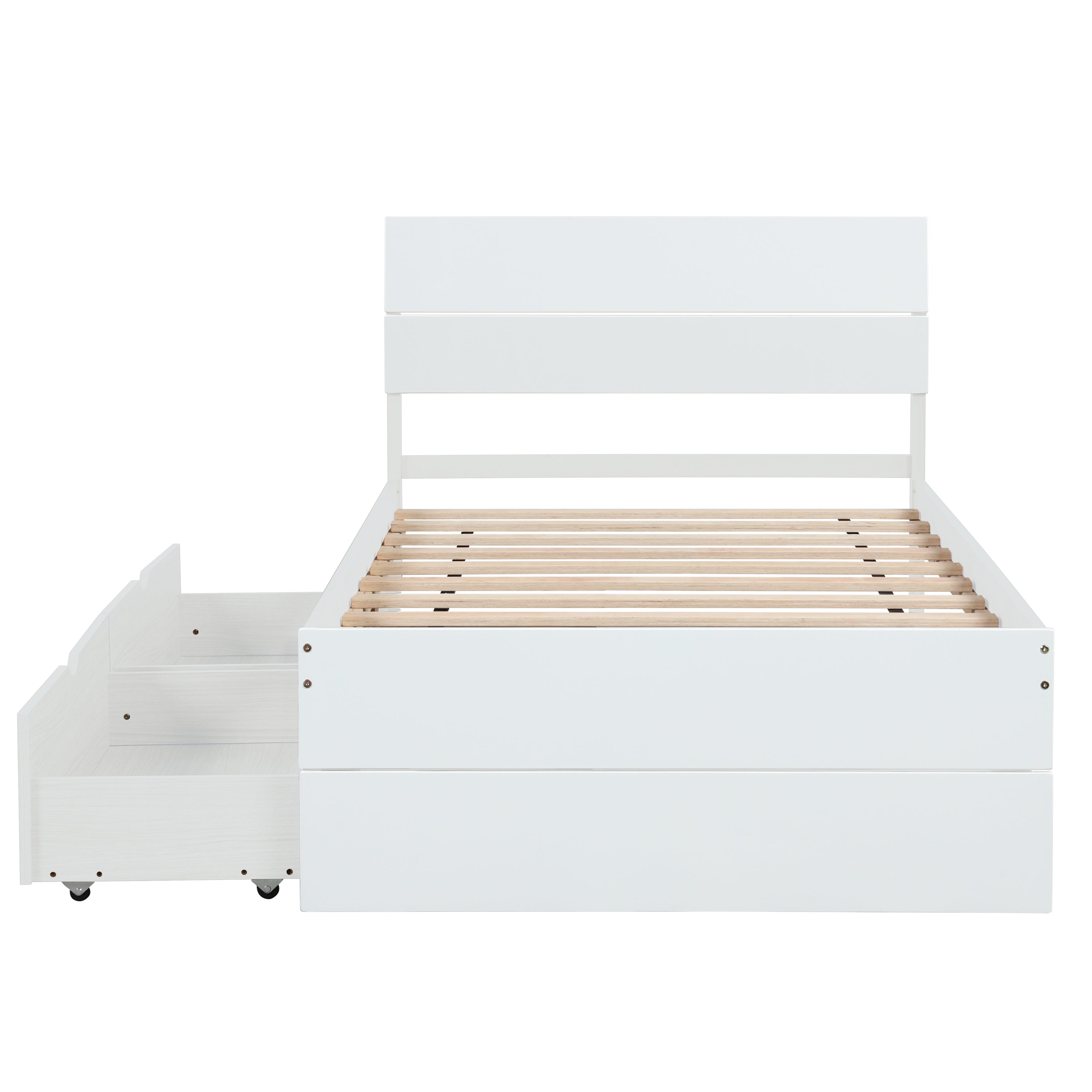 Modern Twin Bed Frame With 2 Drawers For White High Gloss Headboard and Footboard With Washed White Color