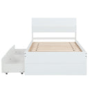 Modern Twin Bed Frame With 2 Drawers For White High Gloss Headboard and Footboard With Washed White Color