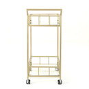 Modern Metal And Glass Bar Cart With Rolling Casters - Gold