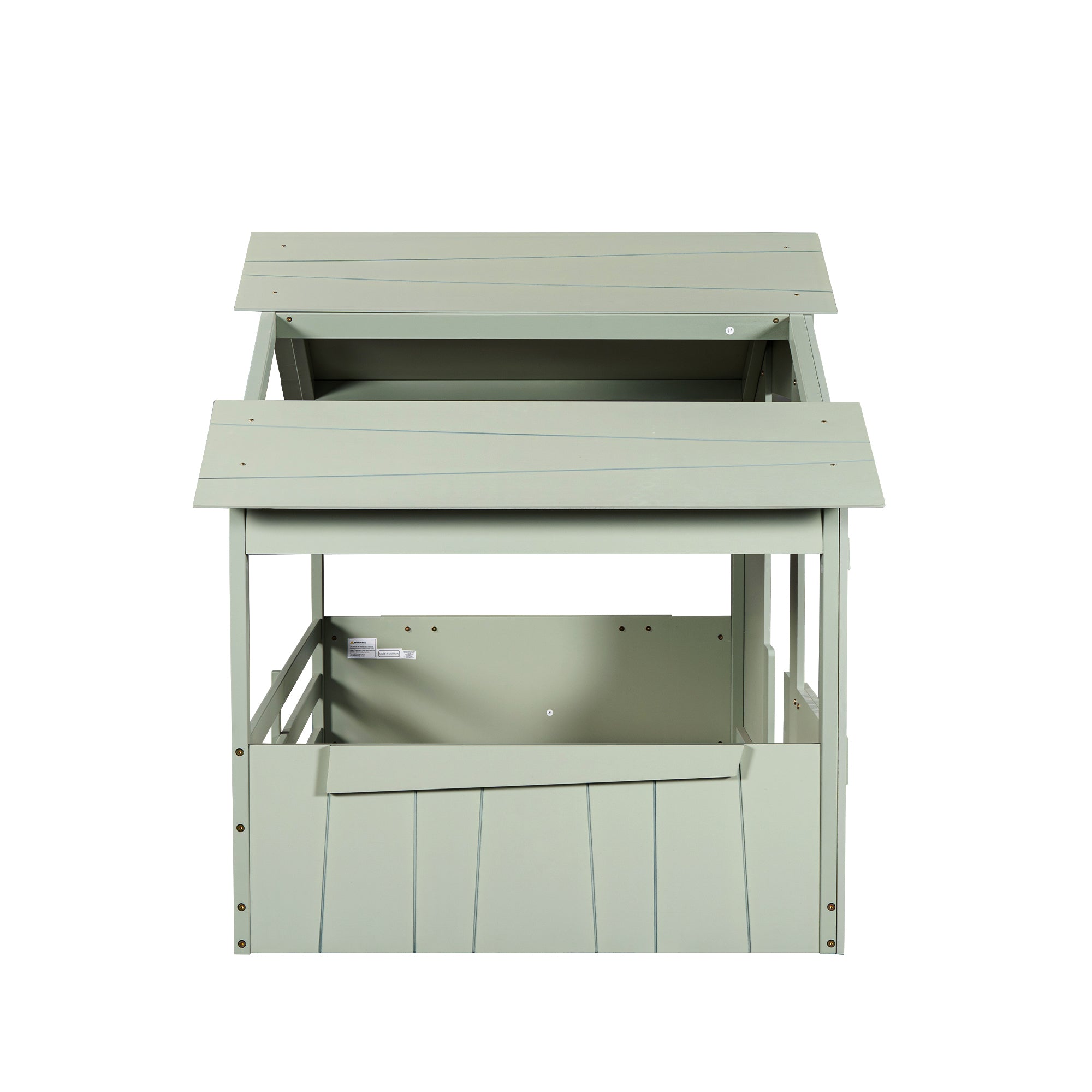 Wood Twin Size House Bed with Roof, Window and Guardrail, Light Green - Atlantic Fine Furniture Melbourne FL