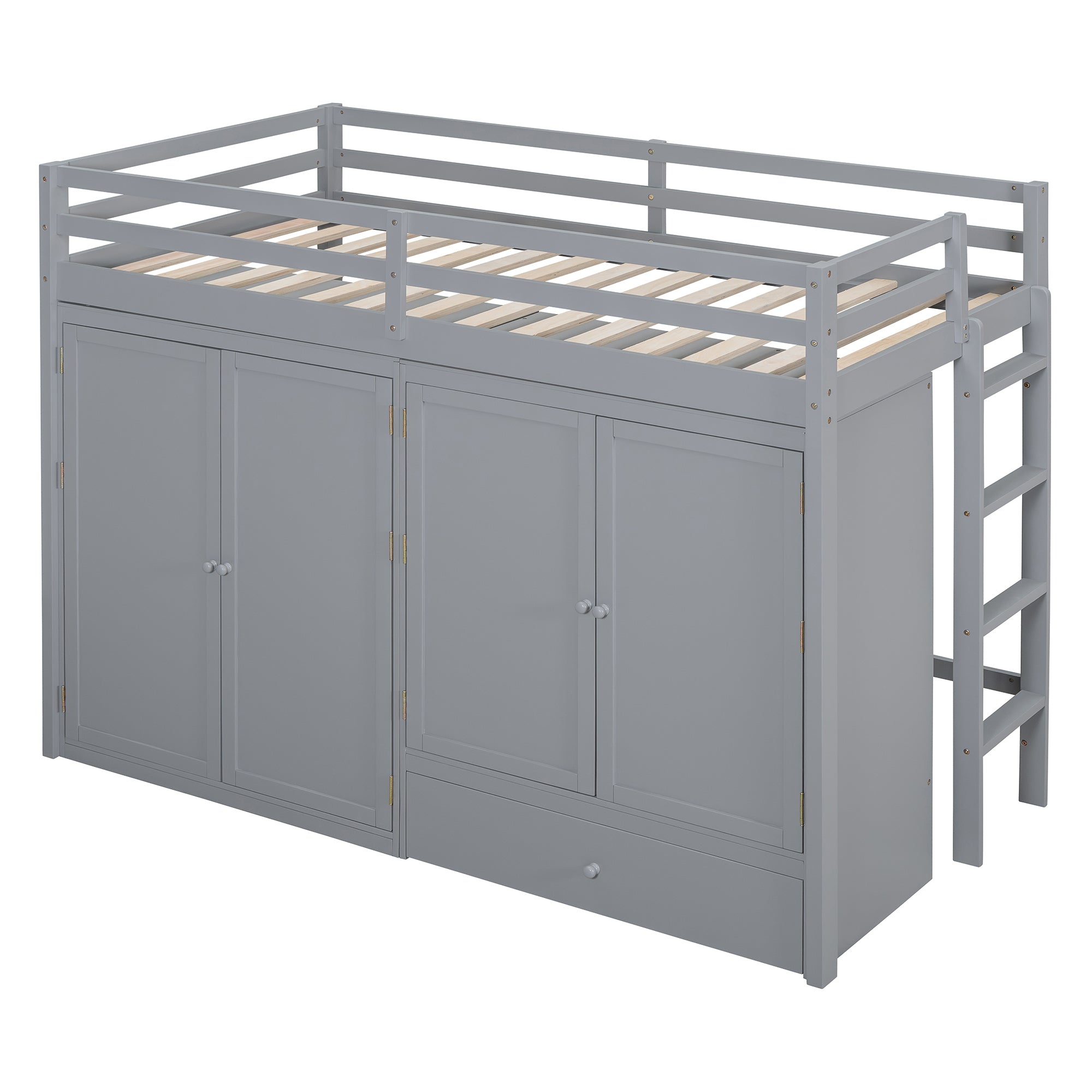 Twin size Loft Bed with Drawer, Two Wardrobes and Mirror, Gray - Atlantic Fine Furniture Melbourne FL