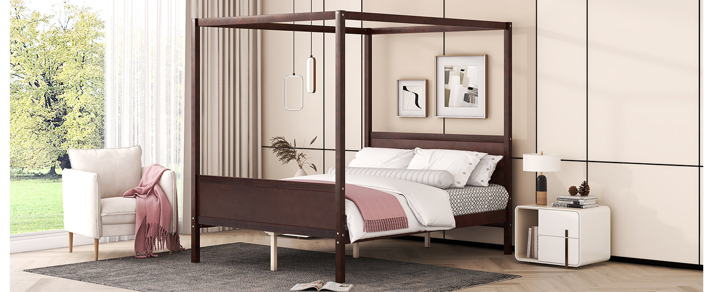 Queen Size Canopy Platform Bed with Headboard and Footboard,Slat Support Leg - Espresso(OLD SKU:LT001912AAP)