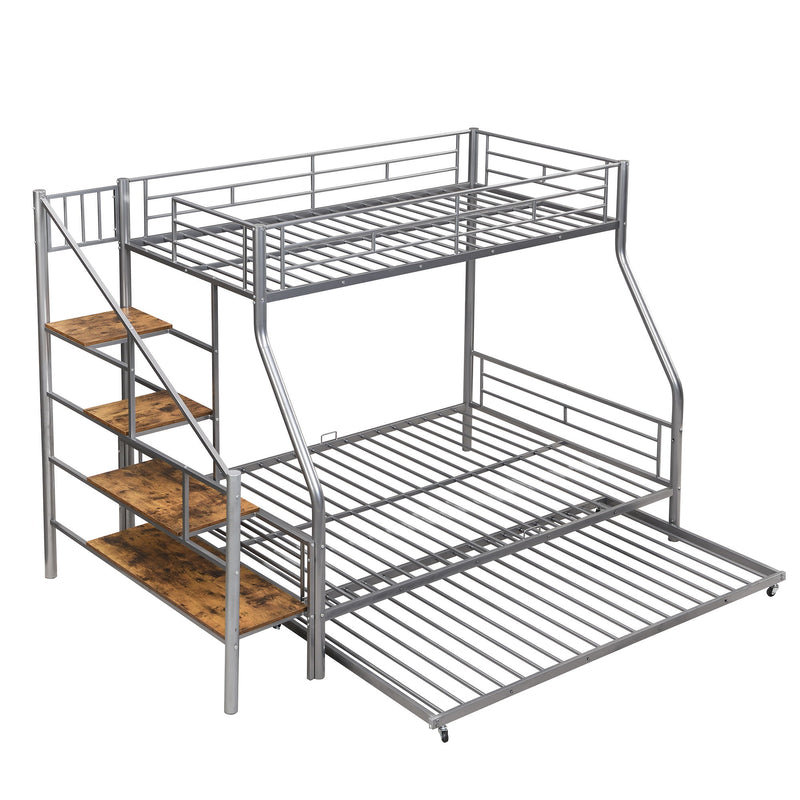 Metal Bunk Bed With Trundle And Storage Staircase