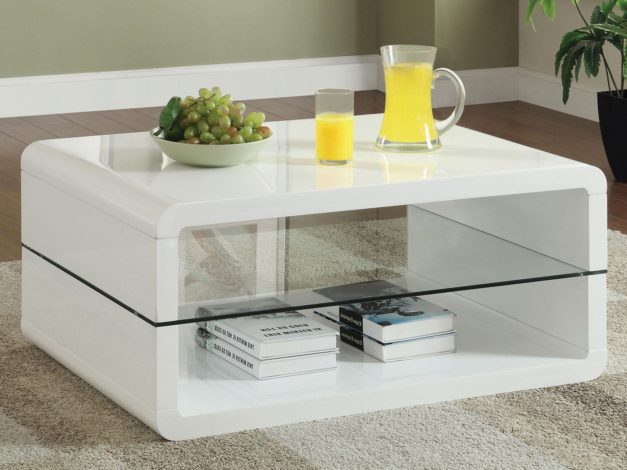 Elana 1-shelf Rectangular Coffee Table White High Gloss - Atlantic Fine Furniture Melbourne FL