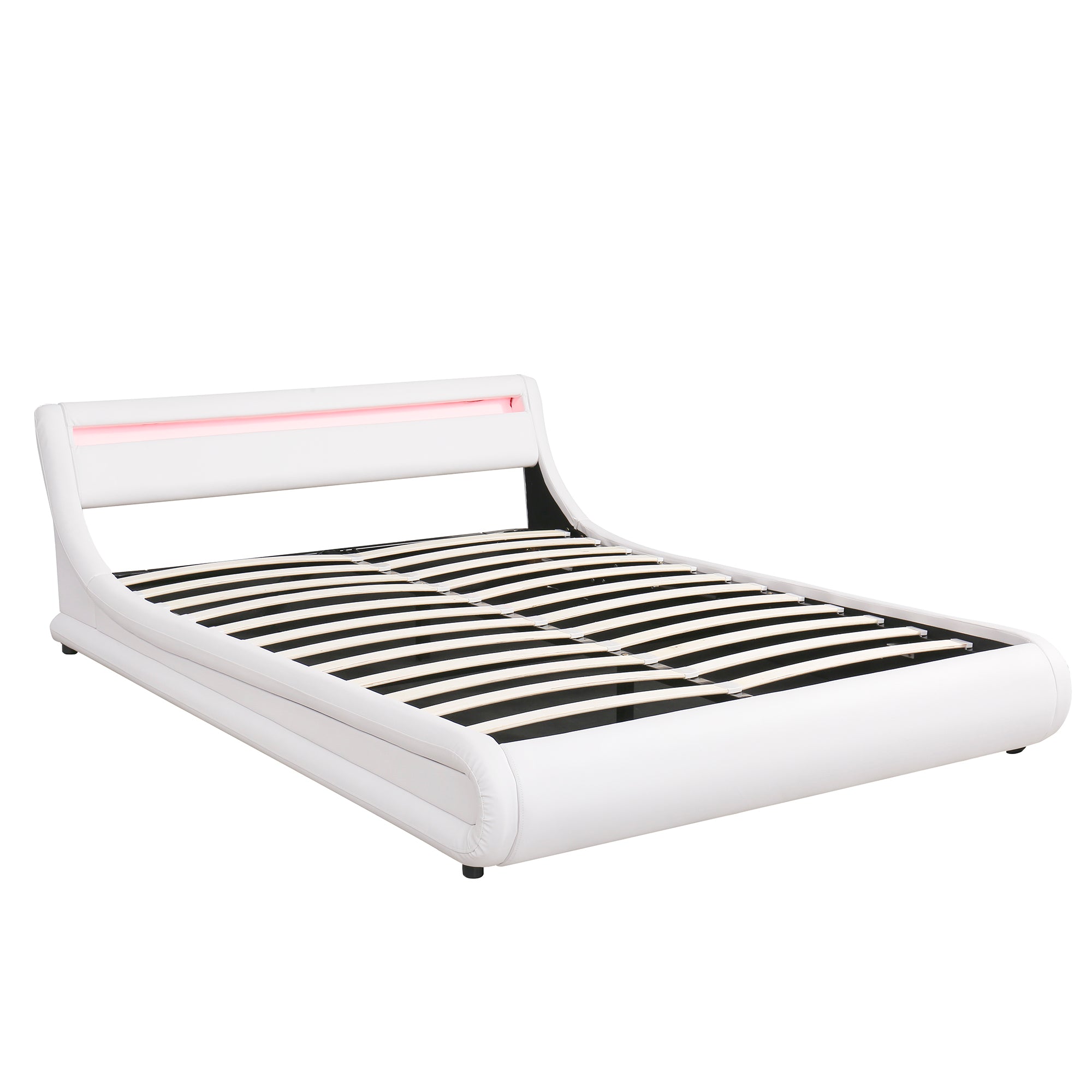Upholstered Faux Leather Platform bed with a Hydraulic Storage System with LED Light Headboard Bed Frame with Slatted Queen Size - Atlantic Fine Furniture Melbourne FL