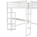 Full Size Loft Bed with Built-in Desk and Shelves,White