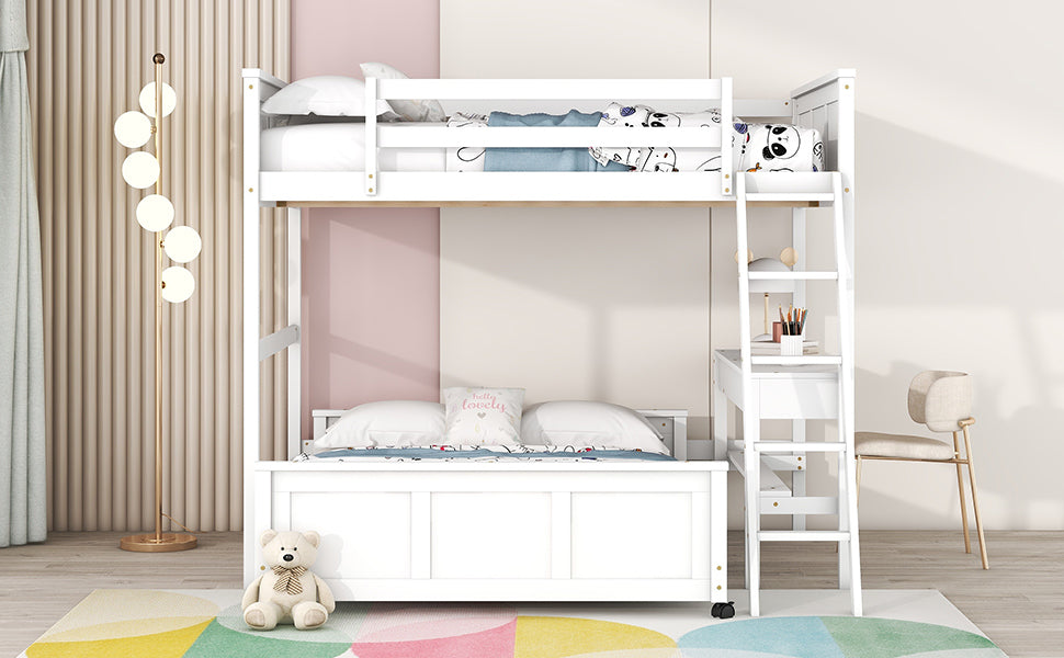 Full Over Full Bunk Bed with Desk, White - Atlantic Fine Furniture Melbourne FL