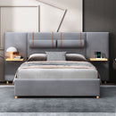 Upholstered Platform Bed, 2 Outlets And USB Charging Ports On Both Sides, 2 Bedside Pillows, Storage Shelves