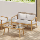 2 Piece Outdoor Acacia Wood Conversation Set, Woven Rope Backrest Patio Seating Group, Woven Rope With Coffee Table For Porch - Light Teak / Beige