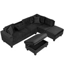 Modern Sectional Sofa With Storage Ottoman, L - Shape Couch With 2 Pillows And Cup Holders