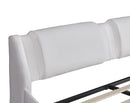 Full Size Upholstered Faux Leather Platform Bed with LED Light Bed Frame with Slatted - White
