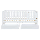 Daybed With Fence Guardrails And 2 Drawers, Split Into Independent Floor Bed & Daybed